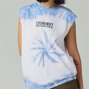 Taylor Swift The Eras Tour Blue White Swirl Tie Dye Muscle Tee Tank Sz M Swiftie
